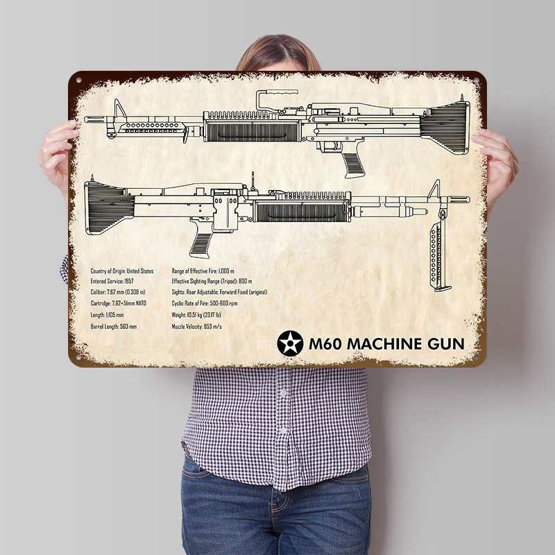 Retro Gaming Gun - M60 Machine Gun Paper Tin Poster