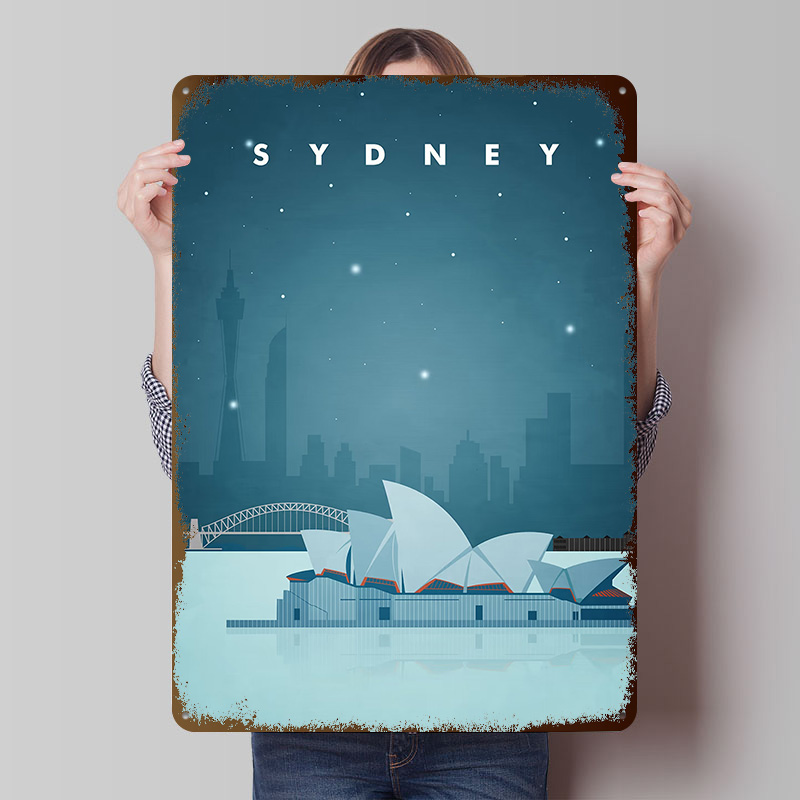 Retro Gaming Bar - Sydney Travel Poster Customized Vintage Metal